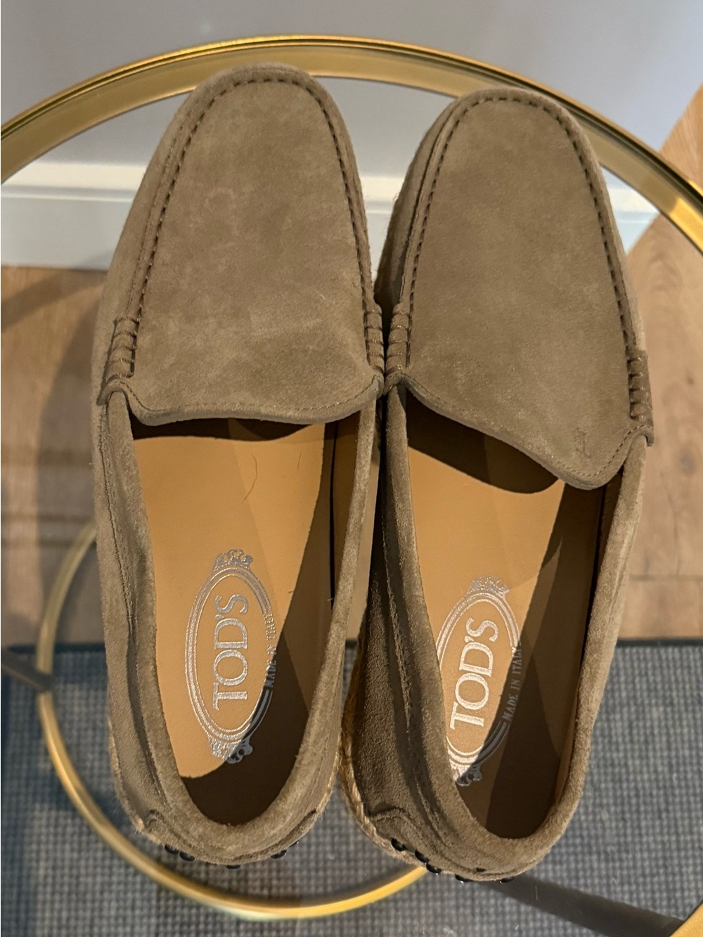 Tod's Taupe Suede Gommino-Style Slip-On Loafers